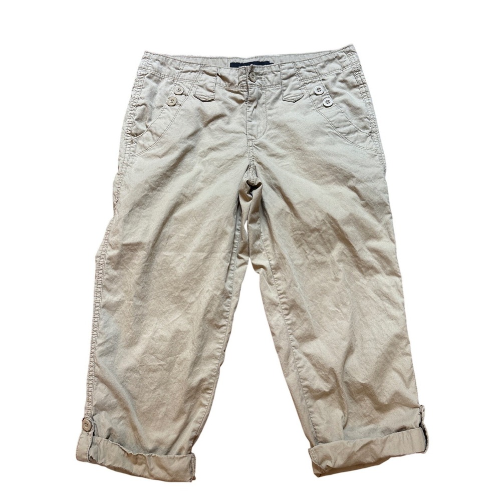 Calvin Klein Jeans y2k Capri Pants Women Khaki Good Button Detail Cotton SIZE 6‎